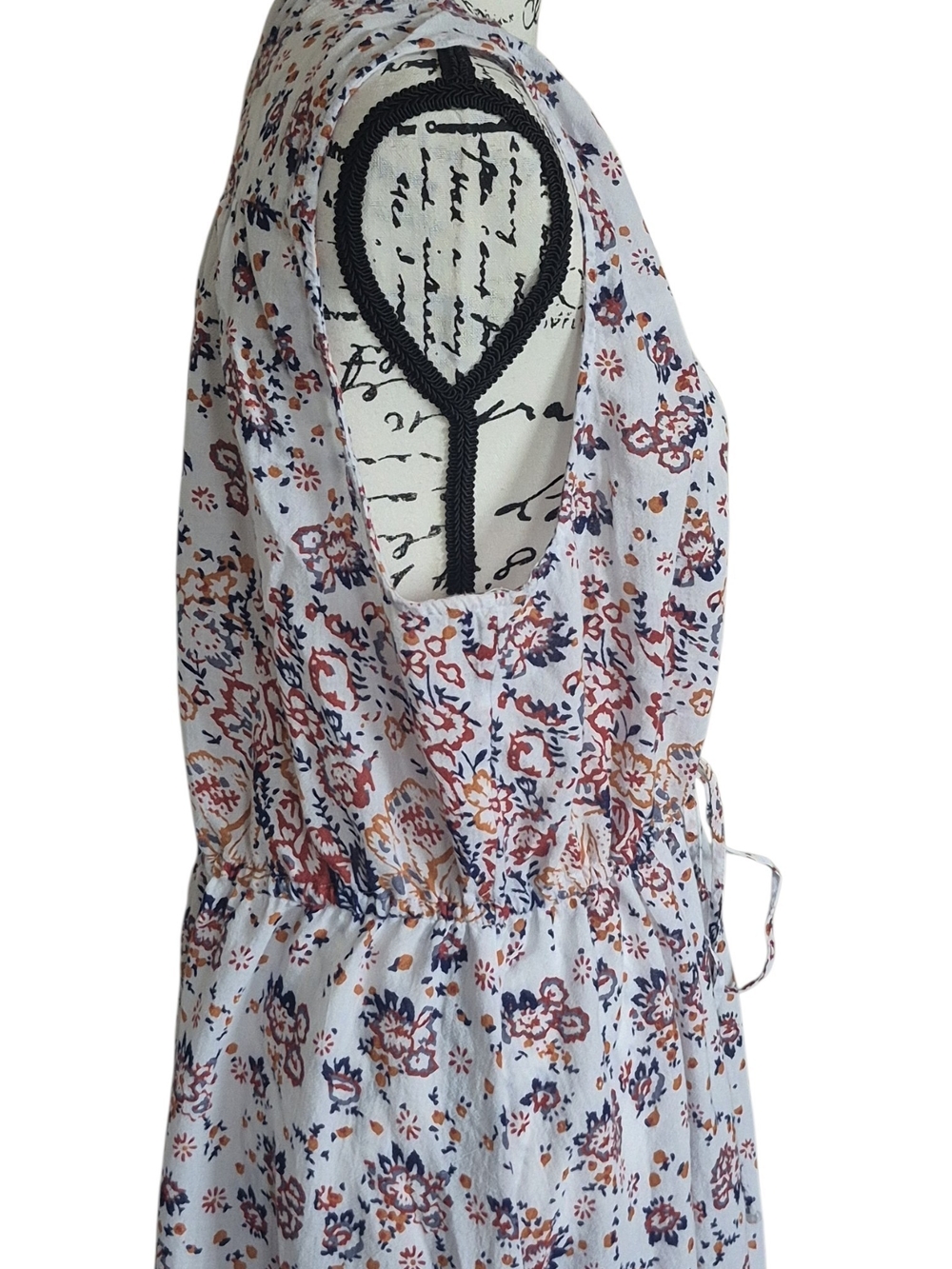 Lucky 2X Floral Border Print Cotton Maxi WesternBoho V Neck Drawstring Coastal - Picture 9 of 9